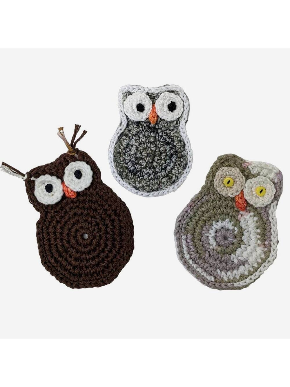 Hand Crafted Crochet Owl Coasters Set of Four Bird Table Mug Rug Coffee Wine NEW